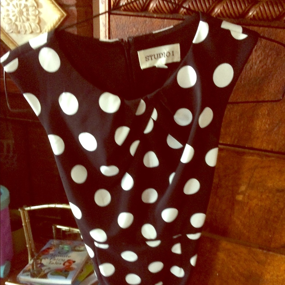 STUDIO I BLACK POLKA DOT DRESS PETITE SMALL